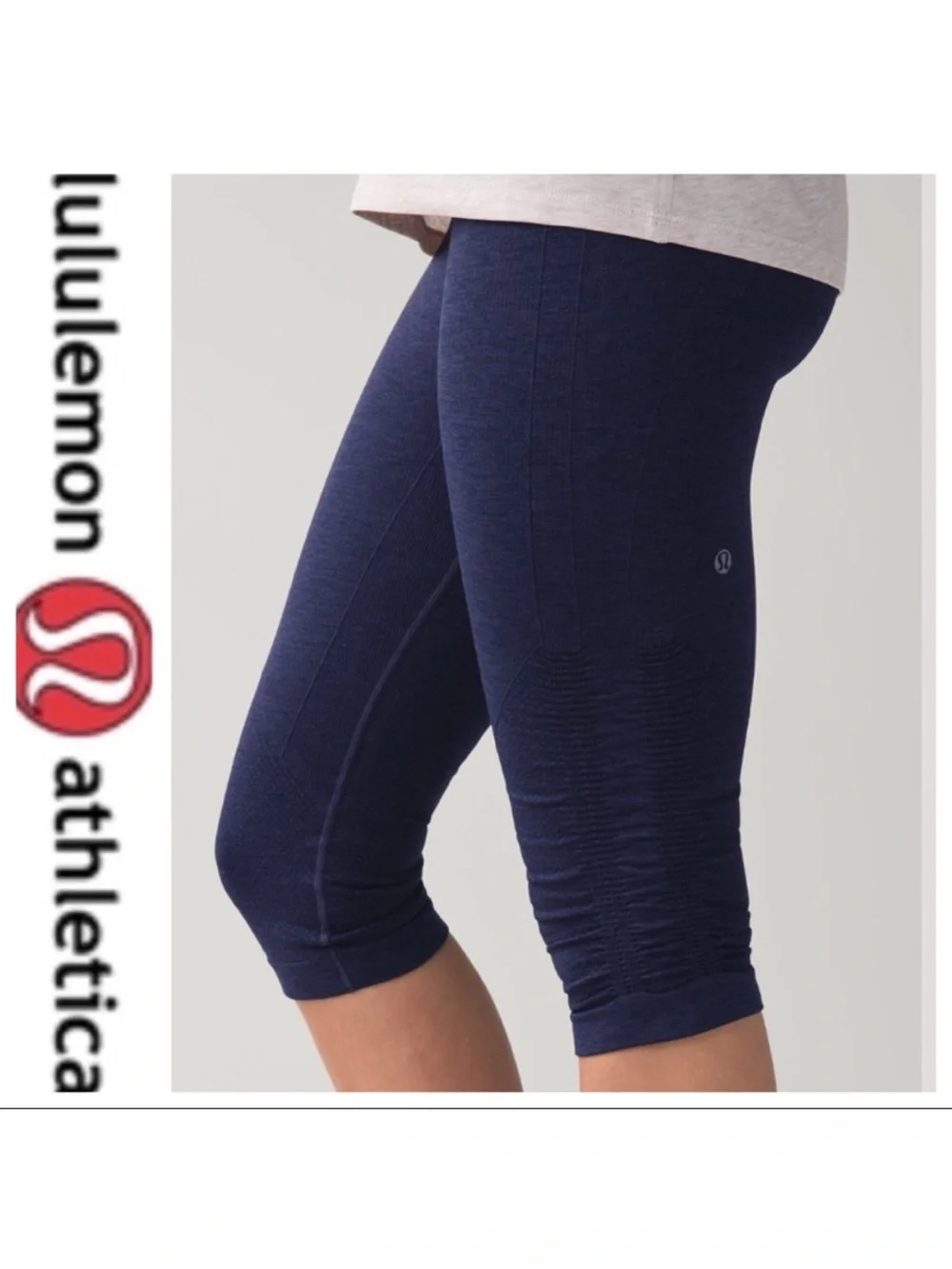 Lululemon In The Flow Crop II Leggings Heathered Blue Ruched Yoga Pants Size 4